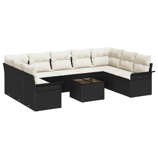 Garten-Sofa-Set mit Kissen 10 pcs Schwarz Poly Rattan