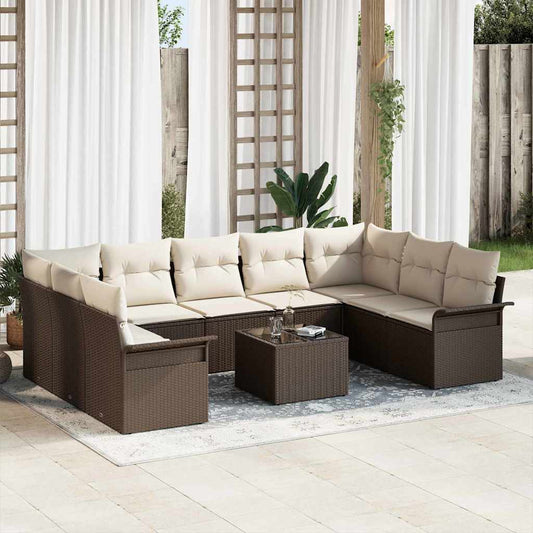 Garten-Sofa-Set mit Kissen 10 pcs Braun Poly Rattan