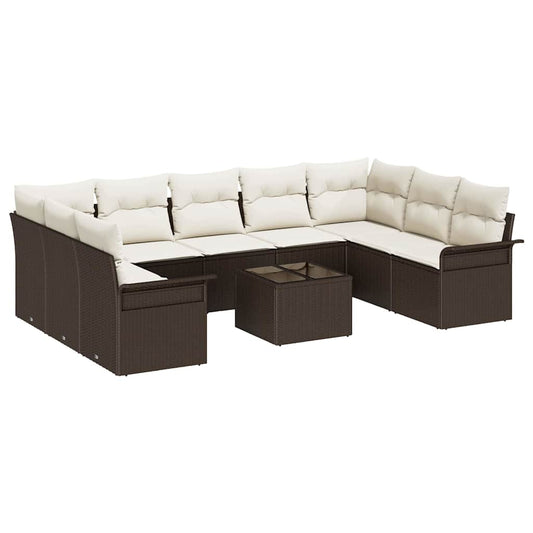 Garten-Sofa-Set mit Kissen 10 pcs Braun Poly Rattan