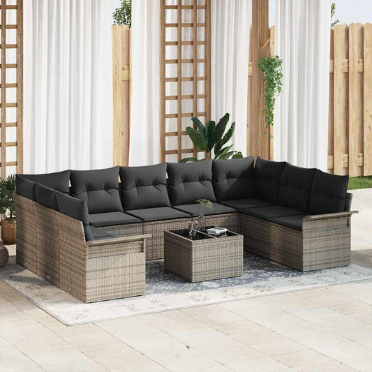 Garten-Sofa-Set mit Kissen 10 pcs Grau Poly Rattan