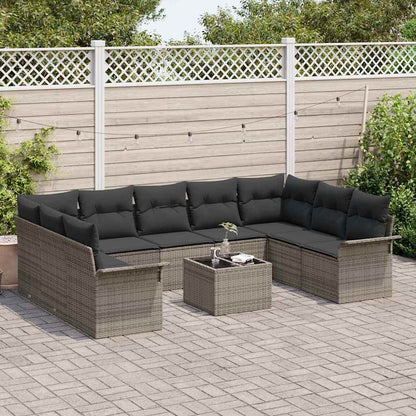 Garten-Sofa-Set mit Kissen 10 pcs Grau Poly Rattan