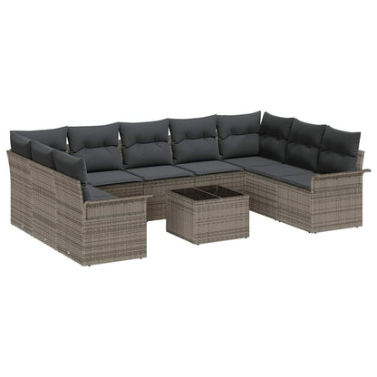 Garten-Sofa-Set mit Kissen 10 pcs Grau Poly Rattan