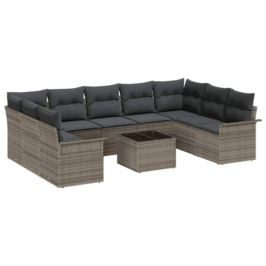 Garten-Sofa-Set mit Kissen 10 pcs Grau Poly Rattan