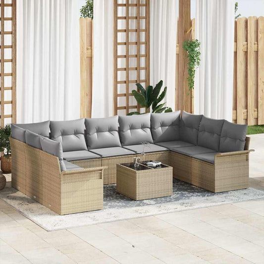 Garten-Sofa-Set mit Kissen 10 pcs Beige Poly Rattan