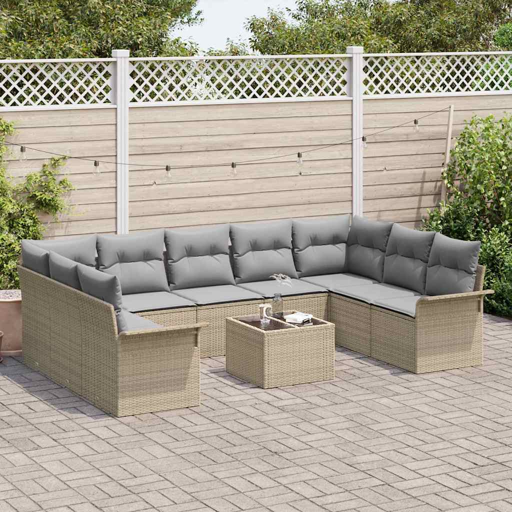 Garten-Sofa-Set mit Kissen 10 pcs Beige Poly Rattan