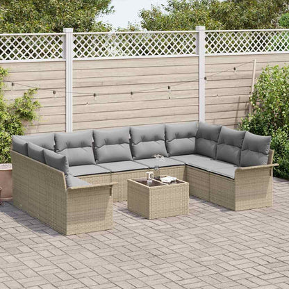 Garten-Sofa-Set mit Kissen 10 pcs Beige Poly Rattan