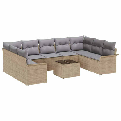 Garten-Sofa-Set mit Kissen 10 pcs Beige Poly Rattan