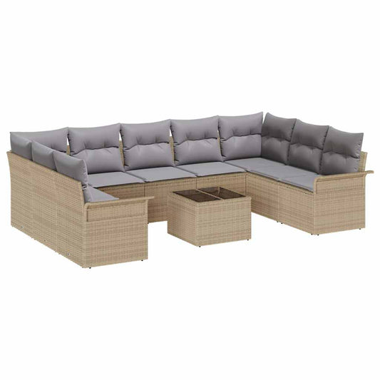 Garten-Sofa-Set mit Kissen 10 pcs Beige Poly Rattan