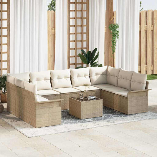 Garten-Sofa-Set mit Kissen 10 pcs Beige Poly Rattan