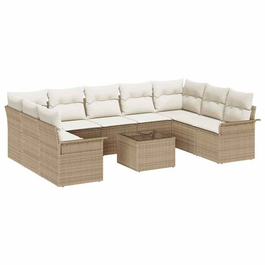 Garten-Sofa-Set mit Kissen 10 pcs Beige Poly Rattan