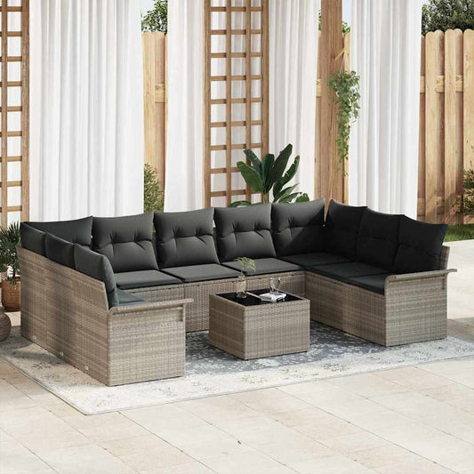 Garten-Sofa-Set mit Kissen 10 pcs Hellgrau Poly Rattan