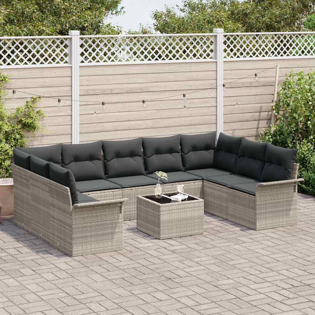 Garten-Sofa-Set mit Kissen 10 pcs Hellgrau Poly Rattan