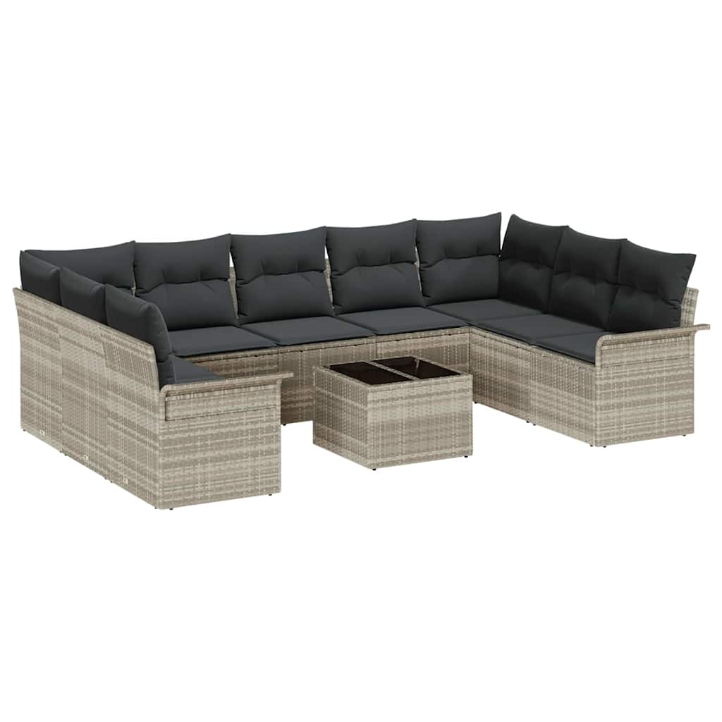 Garten-Sofa-Set mit Kissen 10 pcs Hellgrau Poly Rattan