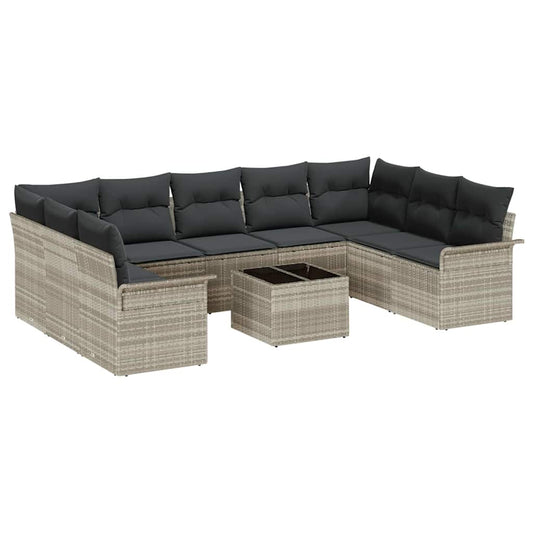 Garten-Sofa-Set mit Kissen 10 pcs Hellgrau Poly Rattan