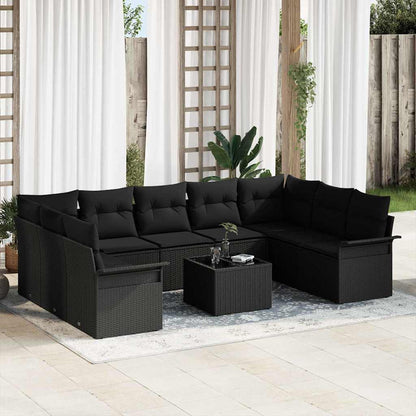 Garten-Sofa-Set mit Kissen 10 pcs Schwarz Poly Rattan