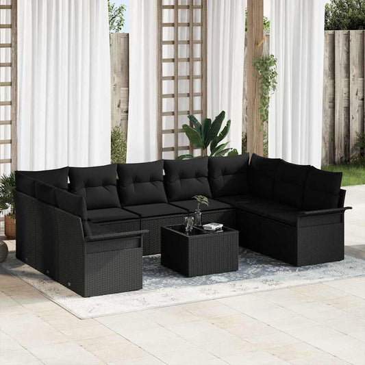 Garten-Sofa-Set mit Kissen 10 pcs Schwarz Poly Rattan