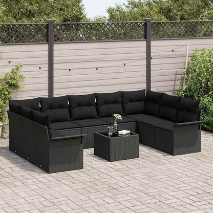 Garten-Sofa-Set mit Kissen 10 pcs Schwarz Poly Rattan