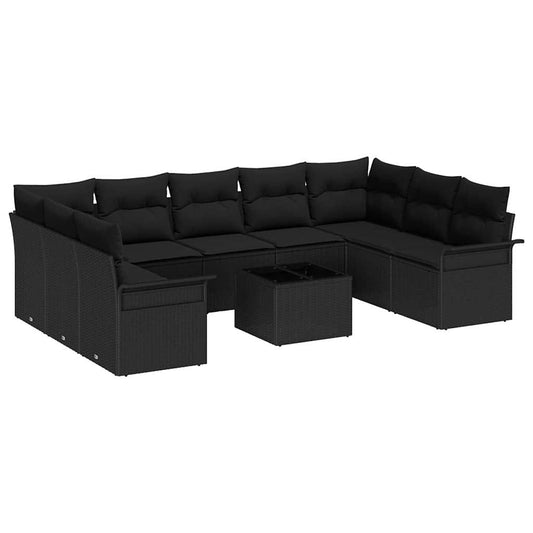 Garten-Sofa-Set mit Kissen 10 pcs Schwarz Poly Rattan