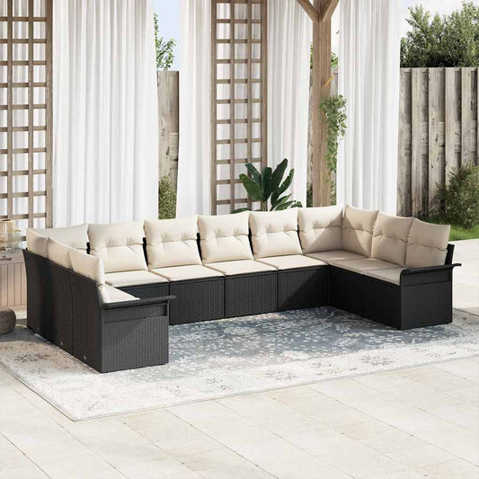 Garten-Sofa-Set mit Kissen 10 pcs Schwarz Poly Rattan