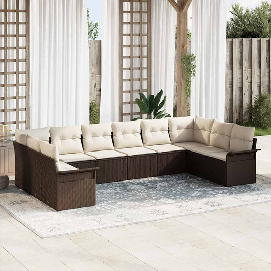 Garten-Sofa-Set mit Kissen 10 pcs Braun Poly Rattan