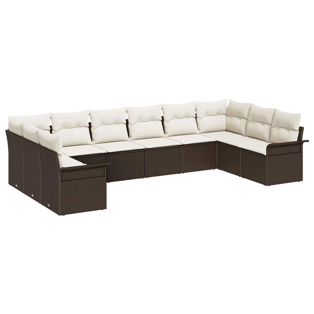 Garten-Sofa-Set mit Kissen 10 pcs Braun Poly Rattan
