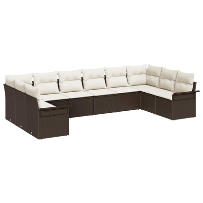 Garten-Sofa-Set mit Kissen 10 pcs Braun Poly Rattan