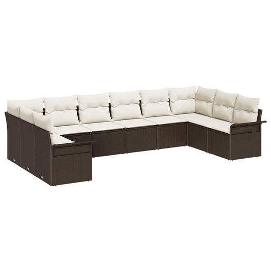 Garten-Sofa-Set mit Kissen 10 pcs Braun Poly Rattan