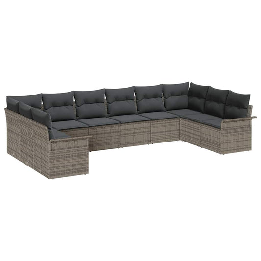 Garten-Sofa-Set mit Kissen 10 pcs Grau Poly Rattan