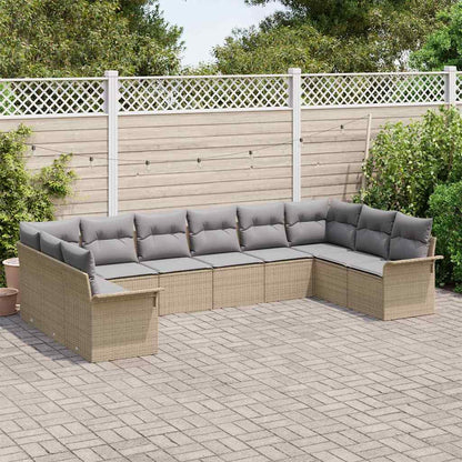 Garten-Sofa-Set mit Kissen 10 pcs Beige Poly Rattan