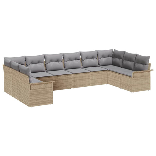 Garten-Sofa-Set mit Kissen 10 pcs Beige Poly Rattan