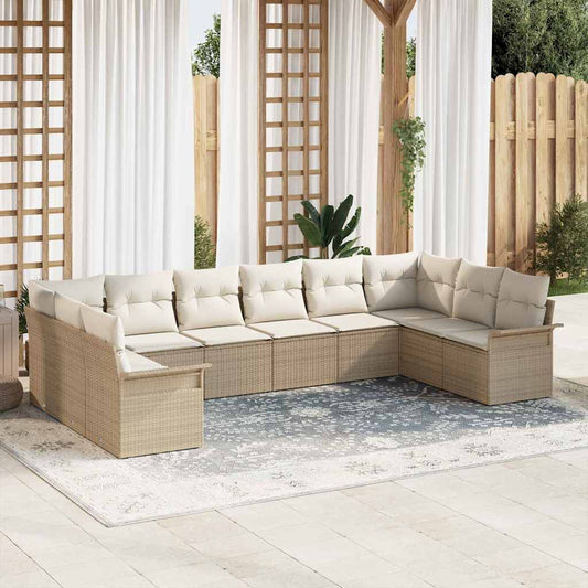 Garten-Sofa-Set mit Kissen 10 pcs Beige Poly Rattan