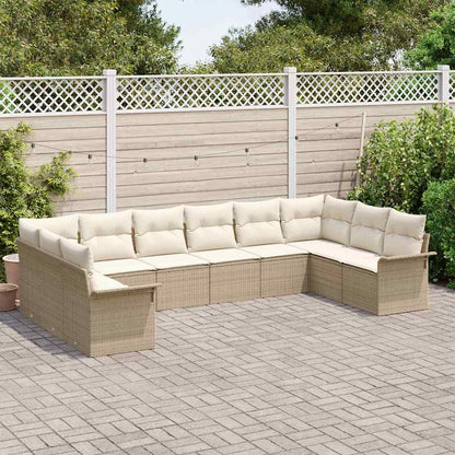 Garten-Sofa-Set mit Kissen 10 pcs Beige Poly Rattan