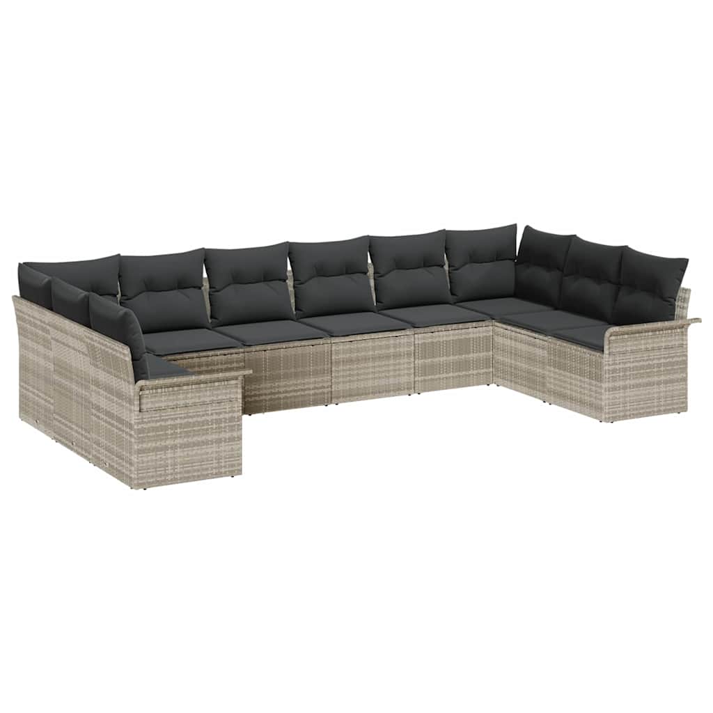 Garten-Sofa-Set mit Kissen 10 pcs Hellgrau Poly Rattan