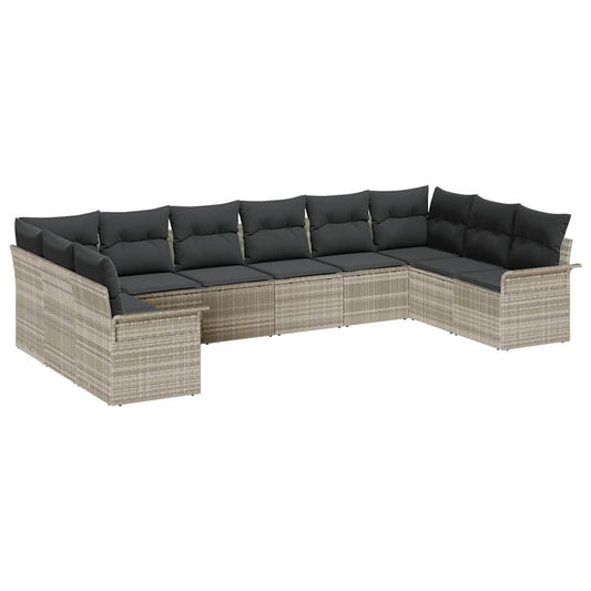 Garten-Sofa-Set mit Kissen 10 pcs Hellgrau Poly Rattan