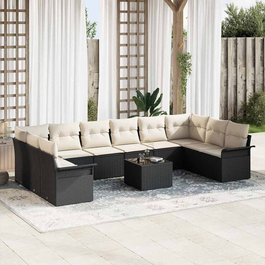 Garten-Sofa-Set mit Kissen 11 pcs Schwarz Poly Rattan