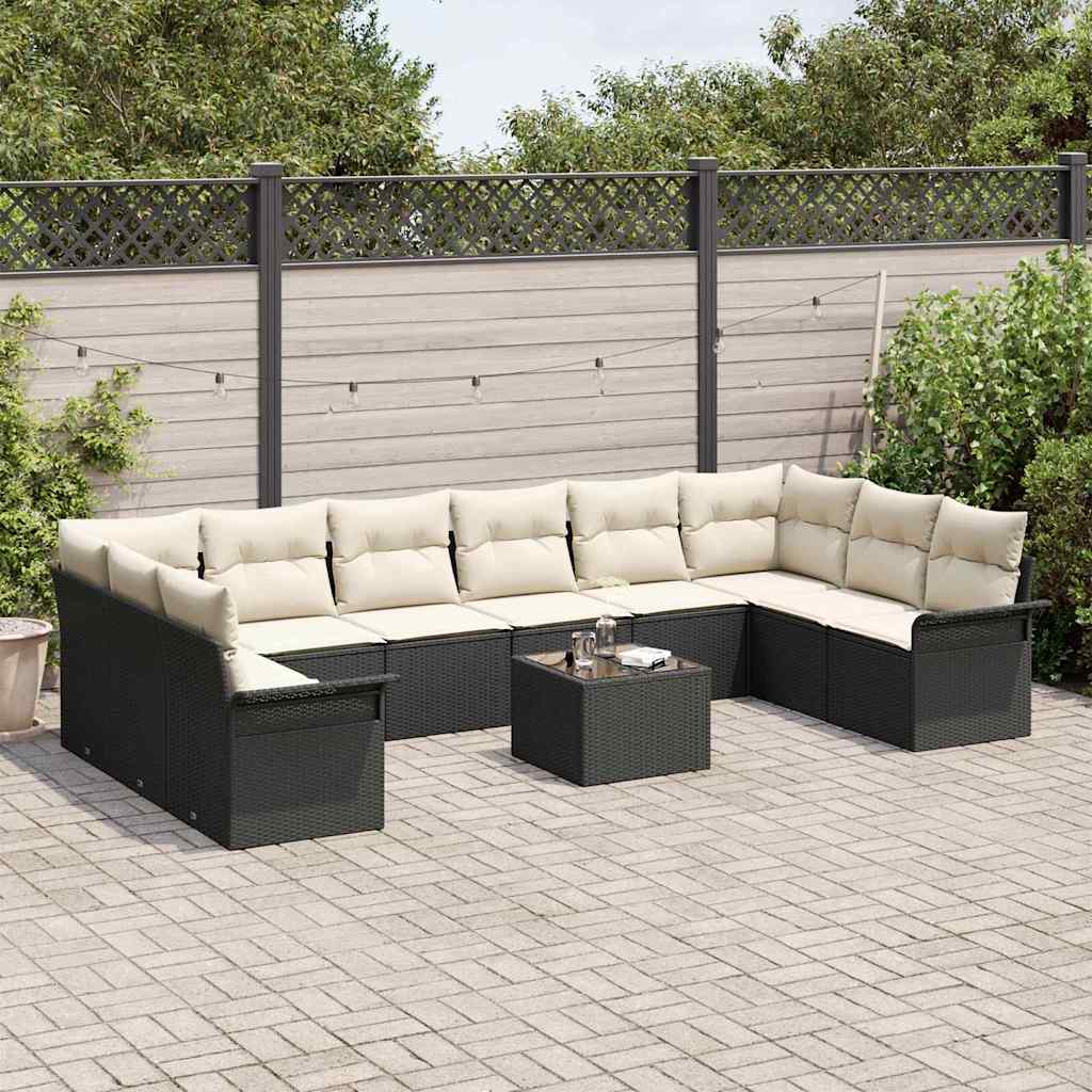 Garten-Sofa-Set mit Kissen 11 pcs Schwarz Poly Rattan