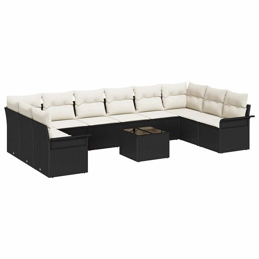 Garten-Sofa-Set mit Kissen 11 pcs Schwarz Poly Rattan