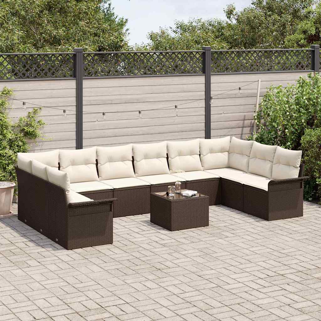 Garten-Sofa-Set mit Kissen 11 pcs Braun Poly Rattan