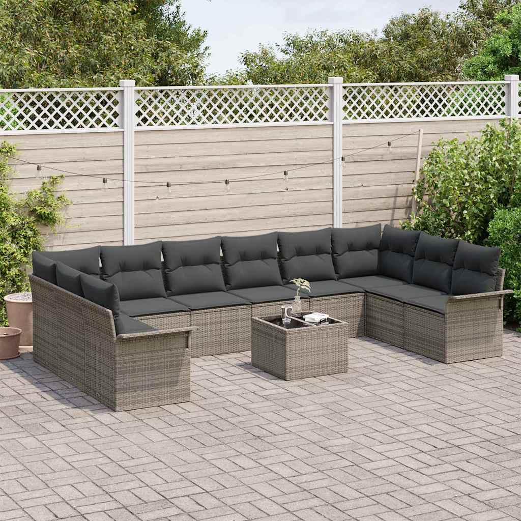Garten-Sofa-Set mit Kissen 11 pcs Grau Poly Rattan
