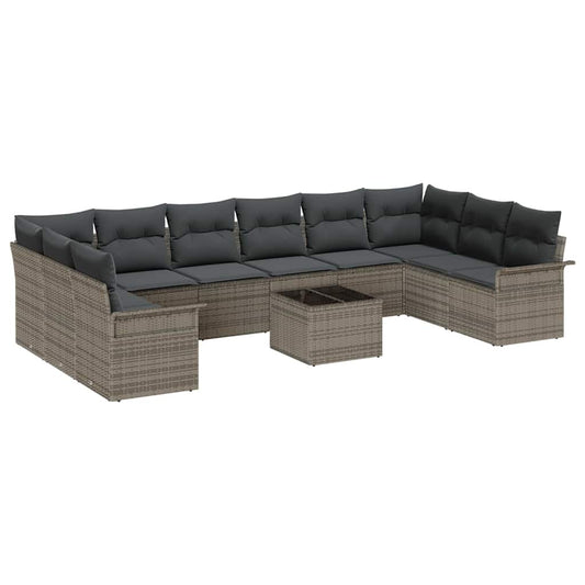 Garten-Sofa-Set mit Kissen 11 pcs Grau Poly Rattan