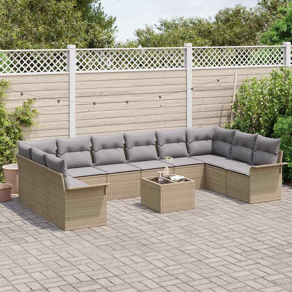 Garten-Sofa-Set mit Kissen 11 pcs Beige Poly Rattan