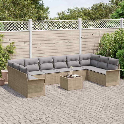 Garten-Sofa-Set mit Kissen 11 pcs Beige Poly Rattan