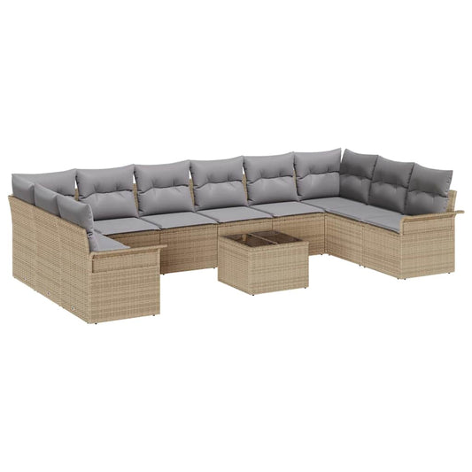 Garten-Sofa-Set mit Kissen 11 pcs Beige Poly Rattan