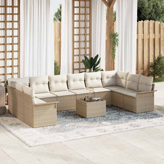 Garten-Sofa-Set mit Kissen 11 pcs Beige Poly Rattan