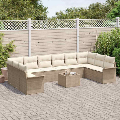 Garten-Sofa-Set mit Kissen 11 pcs Beige Poly Rattan
