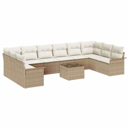 Garten-Sofa-Set mit Kissen 11 pcs Beige Poly Rattan