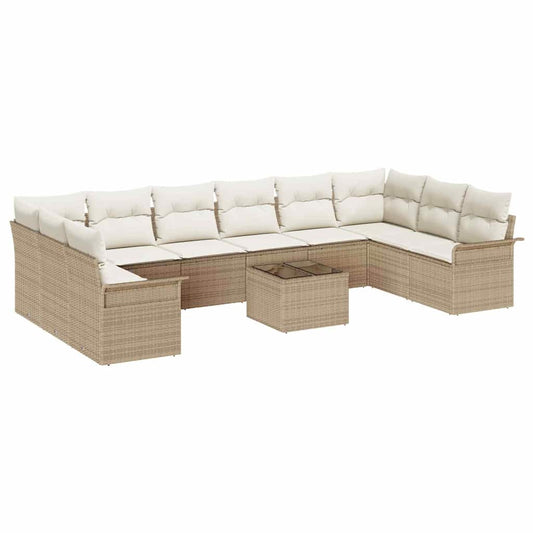 Garten-Sofa-Set mit Kissen 11 pcs Beige Poly Rattan