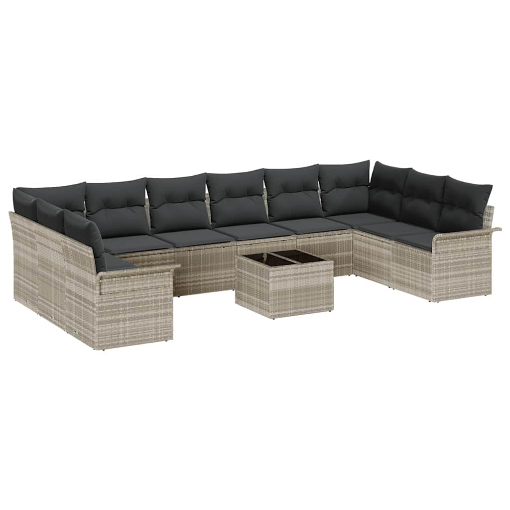 Garten-Sofa-Set mit Kissen 11 pcs Hellgrau Poly Rattan