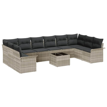 Garten-Sofa-Set mit Kissen 11 pcs Hellgrau Poly Rattan