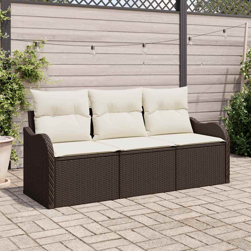 Garten-Sofa-Set mit Kissen 3 pcs Braun Poly Rattan